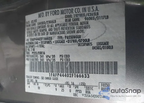 2002 Ford Mustang из США, поврежденный, VIN 1FAFP44402F166633